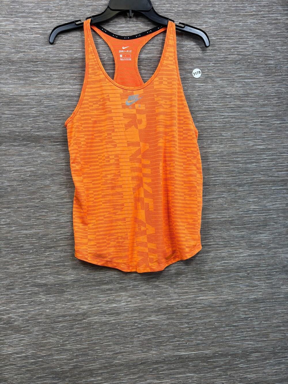 Nike Dri Fit Tank Top Womens M Orange Air Print Racerback Mesh Athletic Running